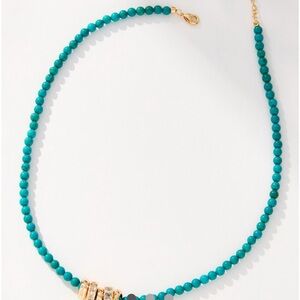 Anthropologie Teal Beaded Necklace with Gold Accents